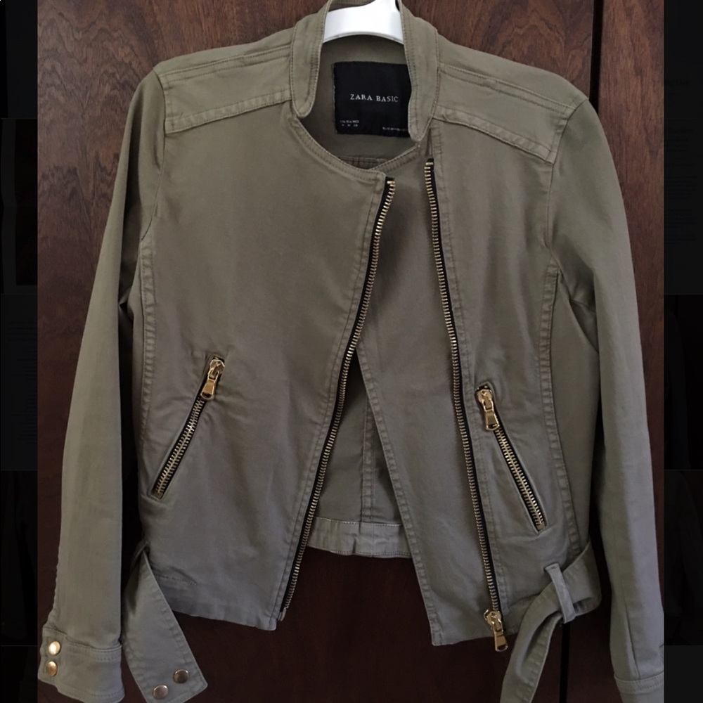 Zara Khaki Cotton Blend Motorcycle Jacket
